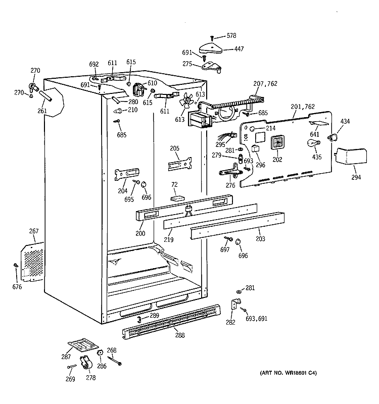 CABINET Diagram and Parts List for TBX25PABRRAA  General Electric Refrigerator