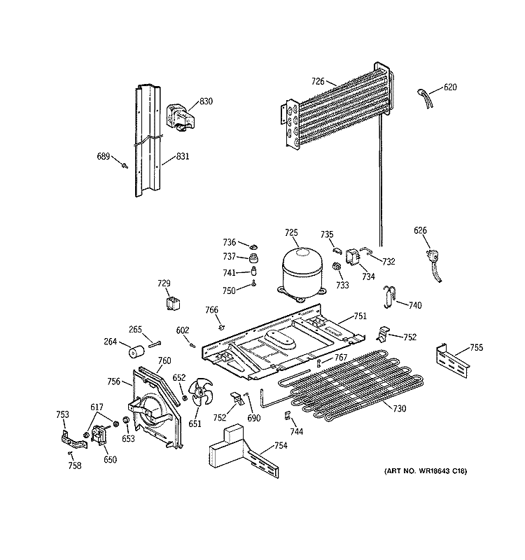UNIT PARTS Diagram and Parts List for TBX25PABRRAA  General Electric Refrigerator