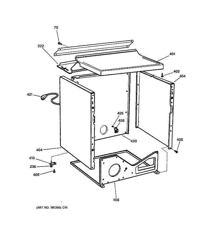 CABINET Diagram and Parts List for DBSR453GA0AA  General Electric Dryer