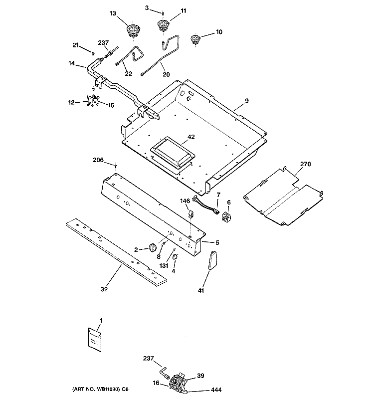 GAS & BURNER PARTS Diagram and Parts List for J2B900SEF1SS  General Electric Range