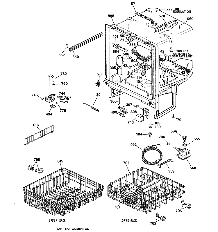 BODY PARTS Diagram and Parts List for GSD3912F00AA  General Electric Dishwasher