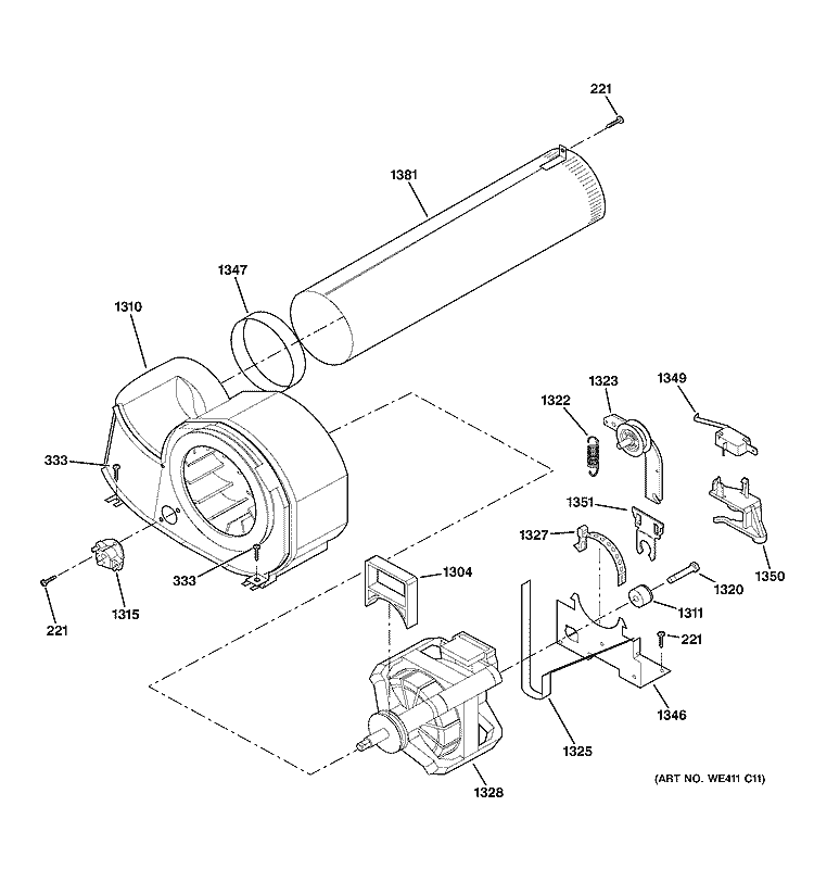 MOTOR Diagram and Parts List for NVL333GB1WW  Hotpoint Dryer
