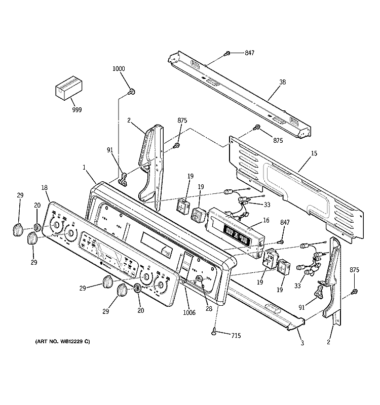 CONTROL PANEL Diagram and Parts List for JB965SD1SS  General Electric Range