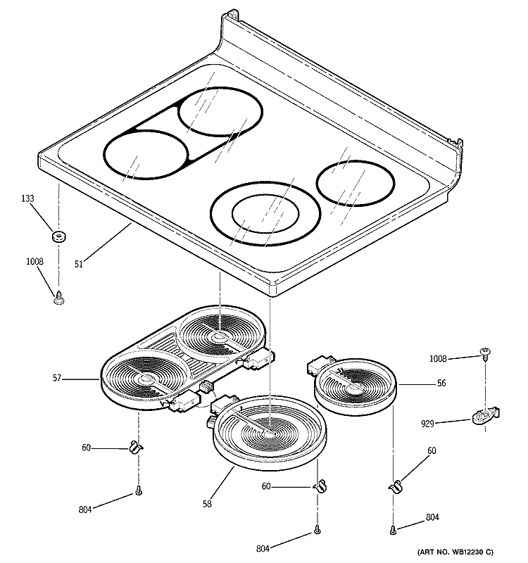 COOKTOP Diagram and Parts List for JB965SD1SS  General Electric Range