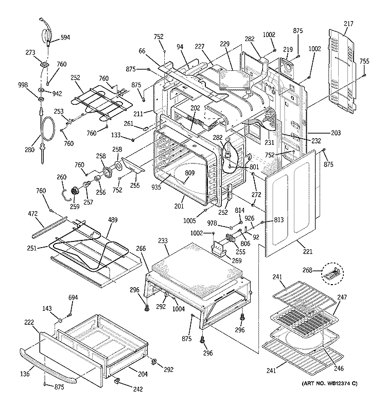 BODY PARTS Diagram and Parts List for JB965SD1SS  General Electric Range