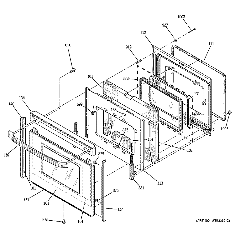 DOOR Diagram and Parts List for JB965SD1SS  General Electric Range