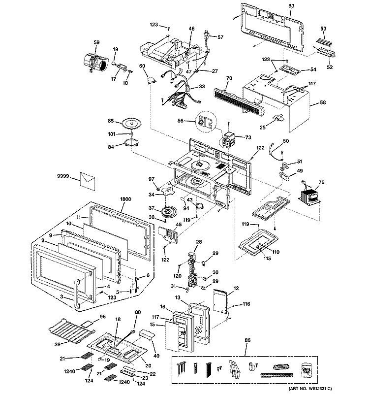 MICROWAVE Diagram and Parts List for JVM1542BF001  General Electric Microwave