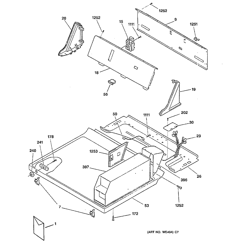 CONTROLS & TOP PANEL Diagram and Parts List for DCB330GB1KC  General Electric Dryer