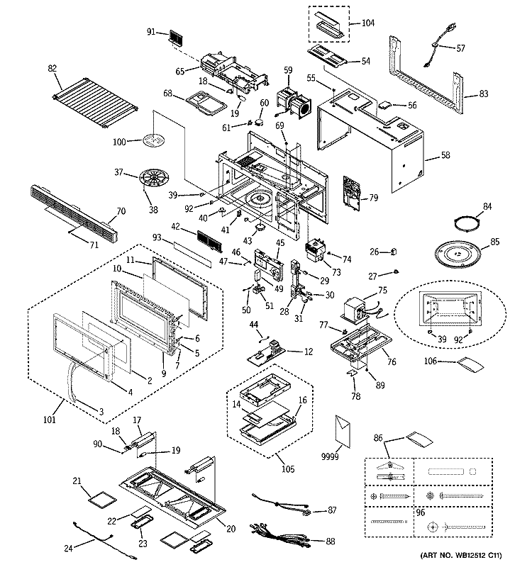 MICROWAVE Diagram and Parts List for JVM1640BB007  General Electric Microwave