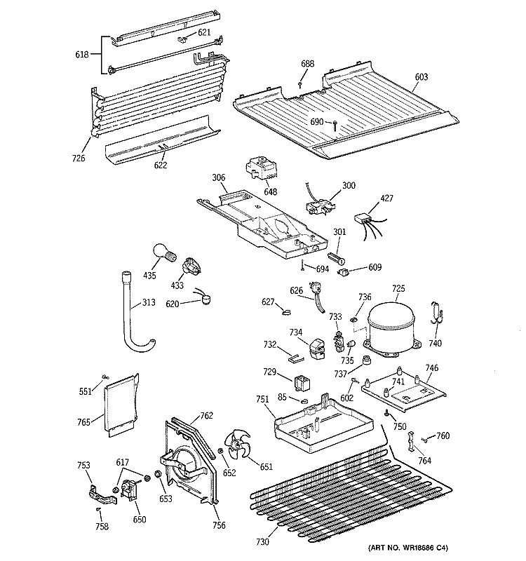 UNIT PARTS Diagram and Parts List for TBX18BADHRAA  General Electric Refrigerator