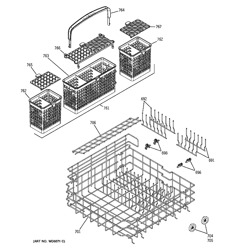 LOWER RACK ASSEMBLY Diagram and Parts List for PDW7880G00SS  General Electric Dishwasher