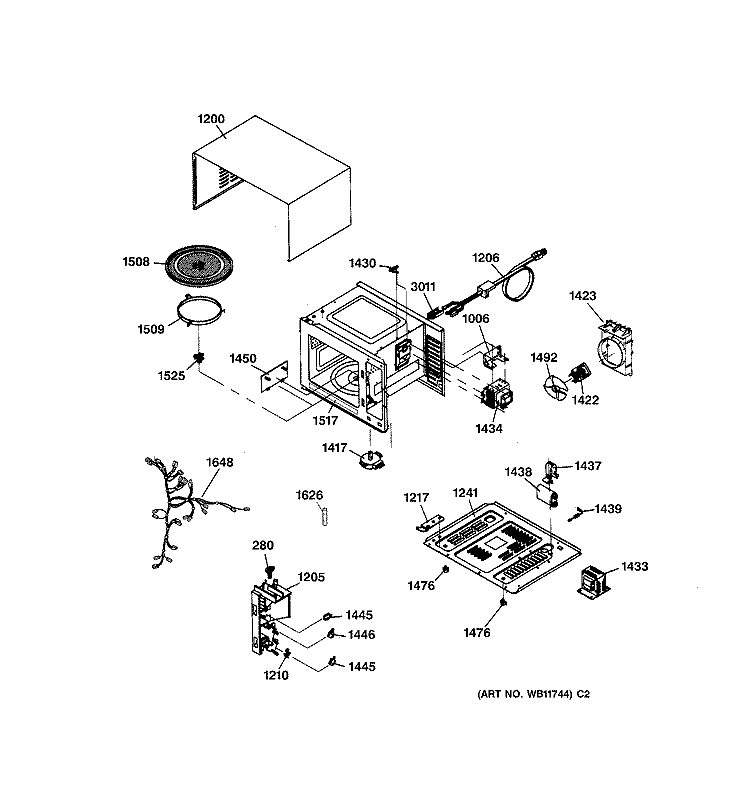 OVEN & CABINET PARTS Diagram and Parts List for JE1235WW003  General Electric Microwave