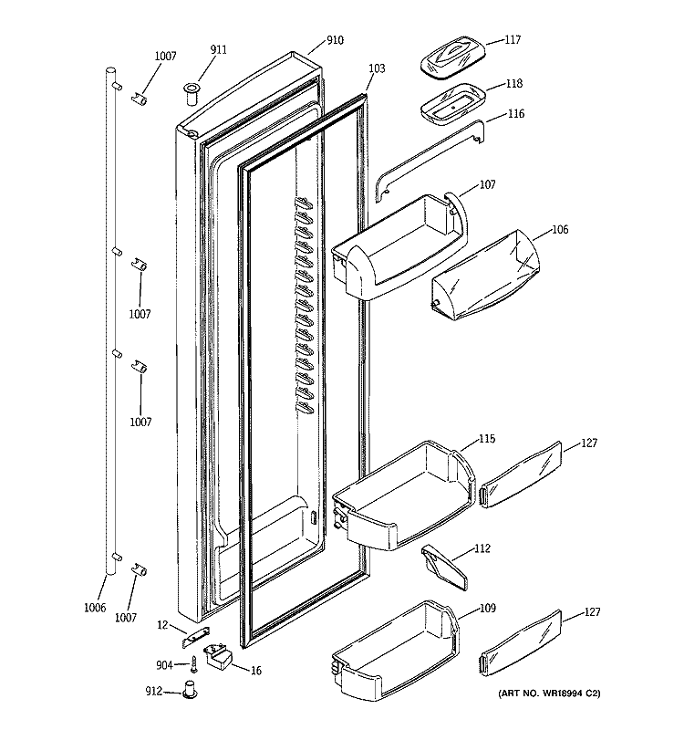FRESH FOOD DOOR Diagram and Parts List for ZFSB25DMDSS  General Electric Refrigerator