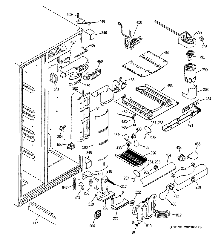 FRESH FOOD SECTION Diagram and Parts List for ZFSB25DMDSS  General Electric Refrigerator