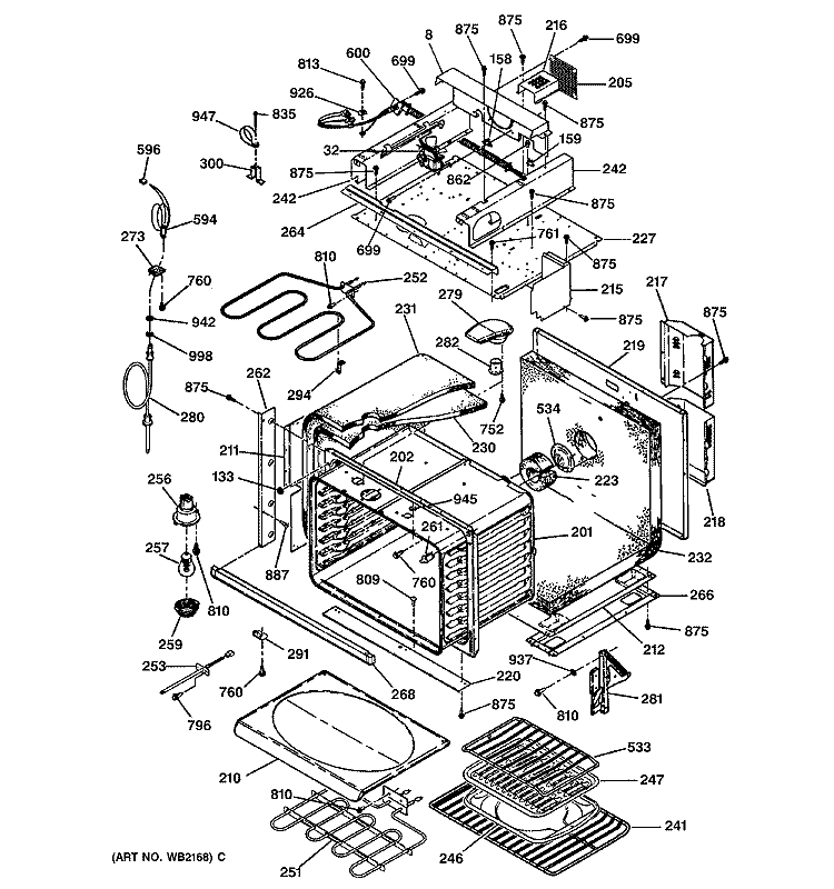 OVEN BODY PARTS Diagram and Parts List for JTP95BA2BB  General Electric Microwave Oven Combo