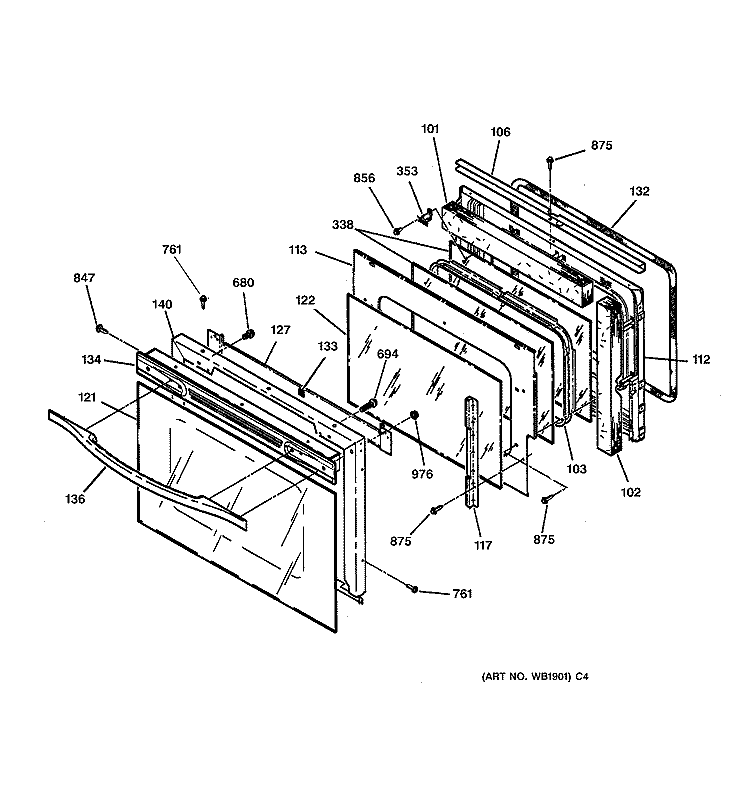 OVEN DOOR Diagram and Parts List for JTP95BA2BB  General Electric Microwave Oven Combo