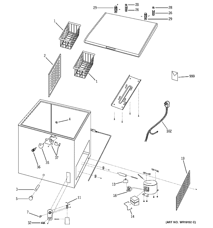 FREEZER Diagram and Parts List for FCM7DNAWH  General Electric Freezer