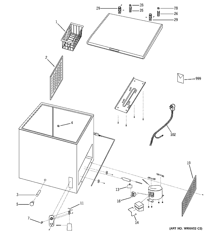 FREEZER Diagram and Parts List for FCM7SNAWH  General Electric Freezer