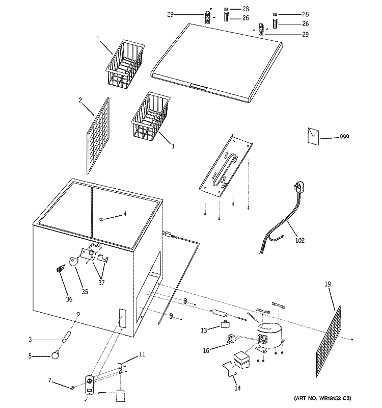 FREEZER Diagram and Parts List for FCM7WNBWH  General Electric Freezer