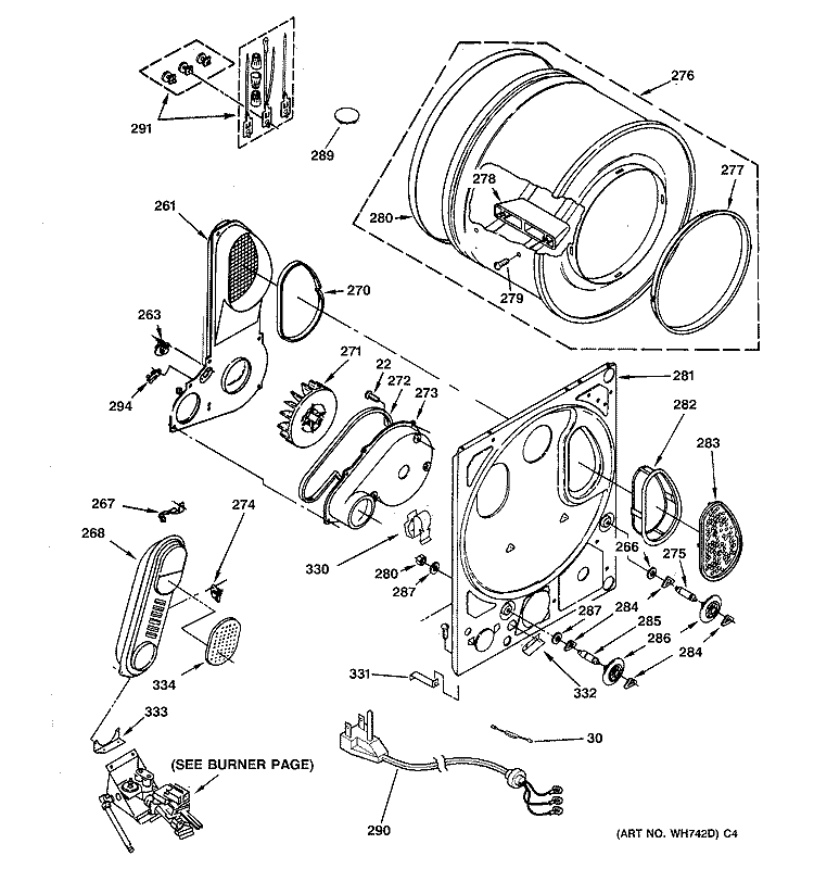 DRYER BULKHEAD PARTS Diagram and Parts List for WSM2480TBAAA  General Electric Washer Dryer Combo