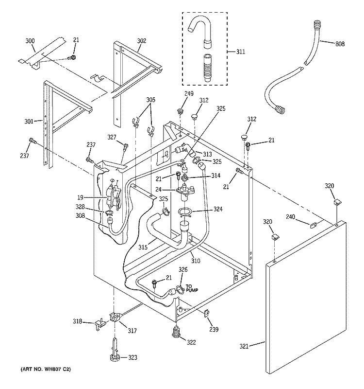 WASHER CABINET & DRYER SUPPORT Diagram and Parts List for WSM2480TBAAA  General Electric Washer Dryer Combo