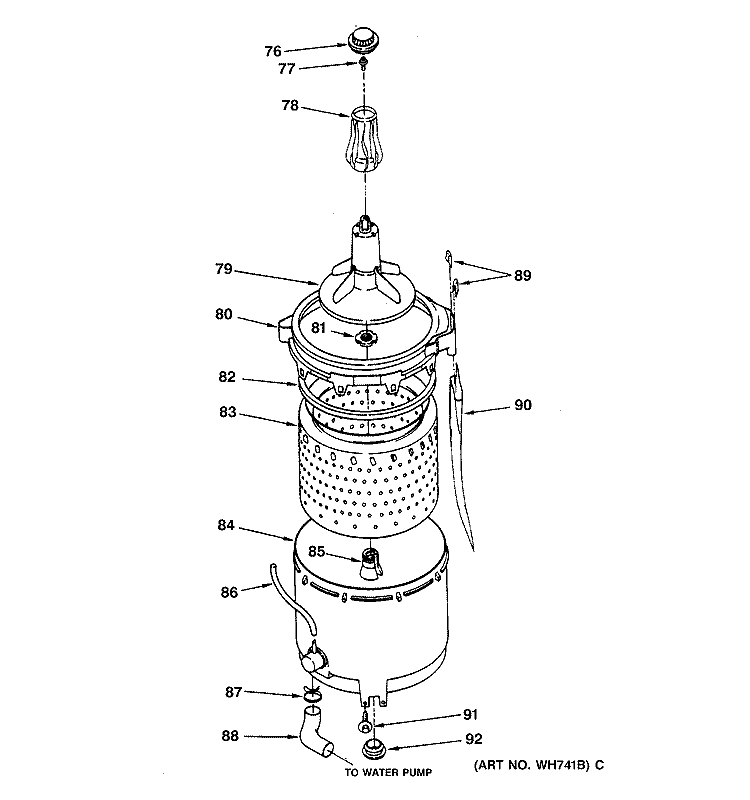 AGITATOR, BASKET & HUB Diagram and Parts List for WSM2480TBAAA  General Electric Washer Dryer Combo