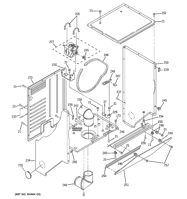 DRYER CABINET & MOTOR Diagram and Parts List for WSM2480TCAAA  General Electric Washer Dryer Combo