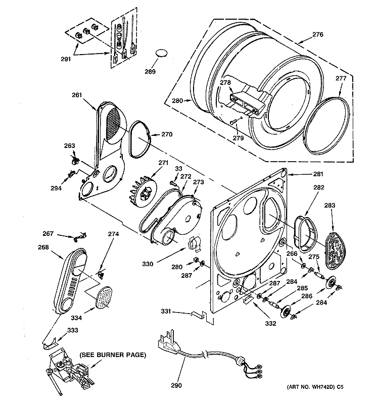DRYER BULKHEAD PARTS Diagram and Parts List for WSM2480TCAAA  General Electric Washer Dryer Combo