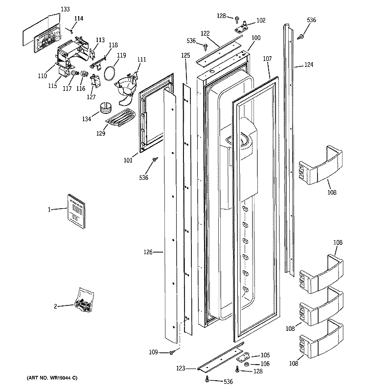 FREEZER DOOR Diagram and Parts List for ZISW480DMA  General Electric Refrigerator