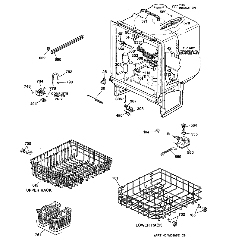 BODY PARTS Diagram and Parts List for GSC3400F00BL  General Electric Dishwasher