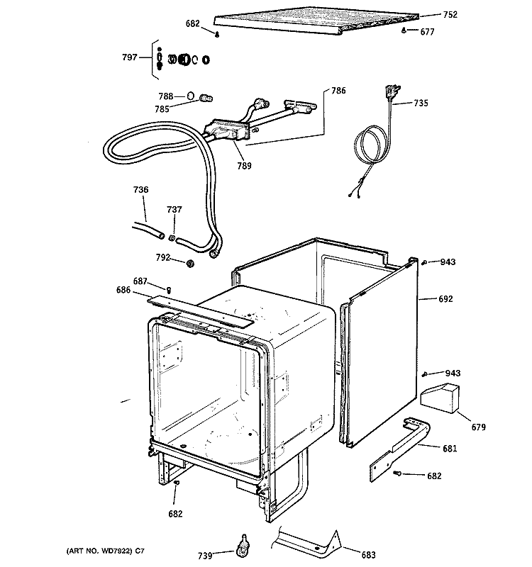 CABINET & EXTERIOR PARTS Diagram and Parts List for GSC3400F00BL  General Electric Dishwasher