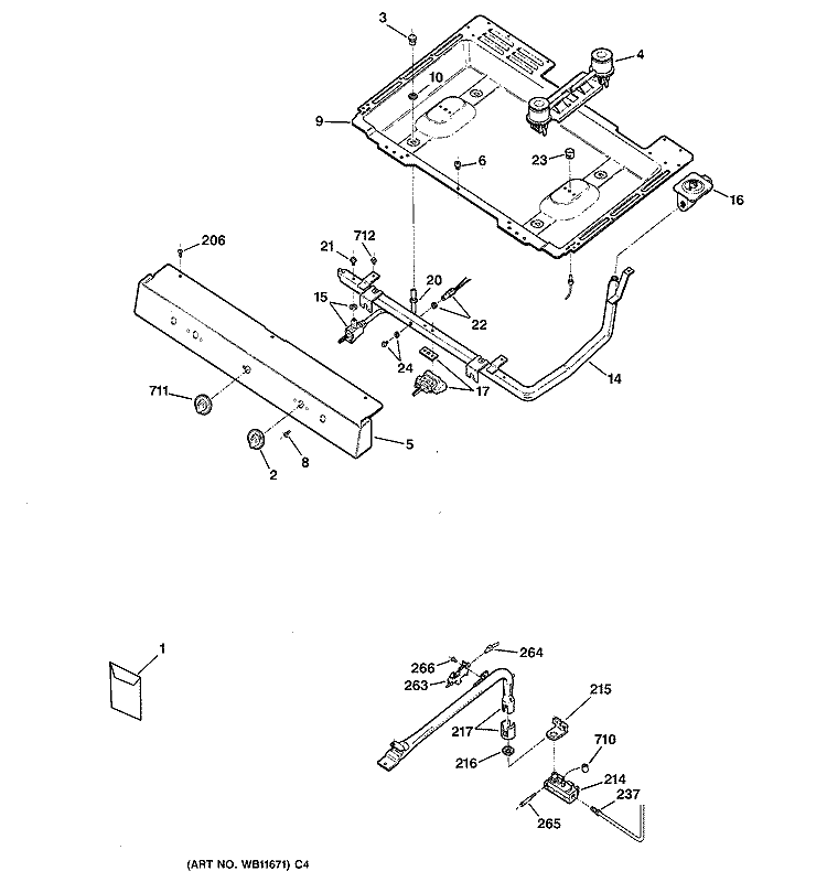 GAS & BURNER PARTS Diagram and Parts List for LGB116BPA5WH  General Electric Range