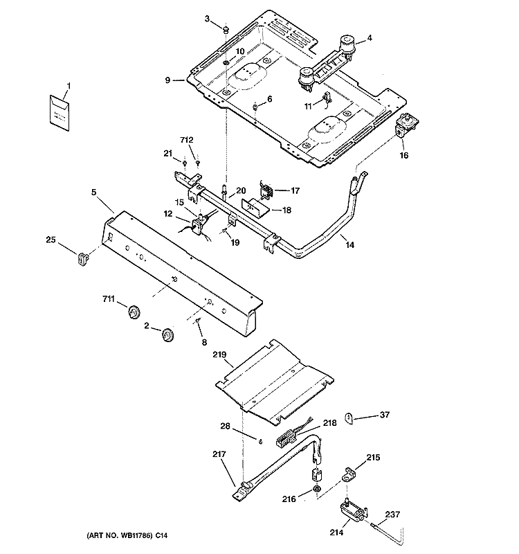 GAS & BURNER PARTS Diagram and Parts List for LGB128PEB6WW  General Electric Range