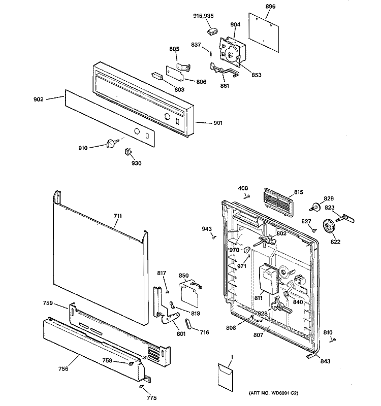 ESCUTCHEON & DOOR ASSEMBLY Diagram and Parts List for HDA1200G00BB  Hotpoint Dishwasher
