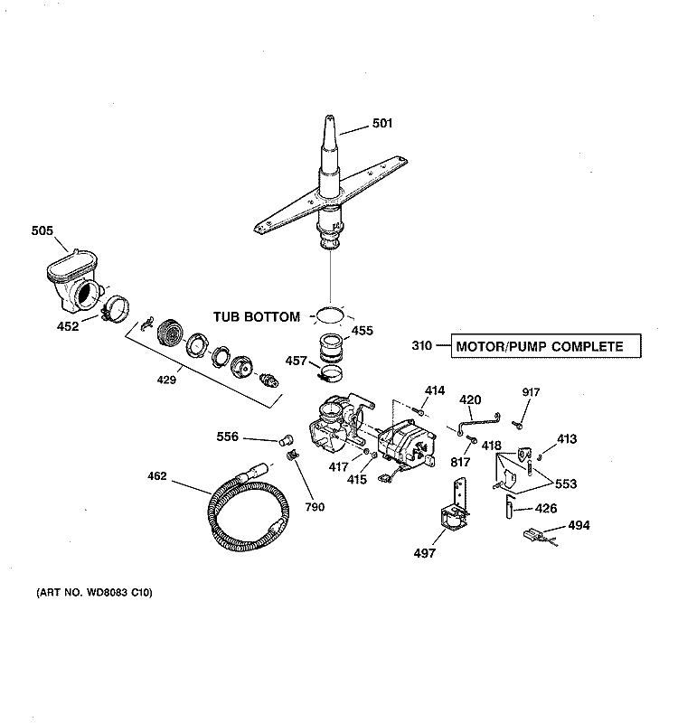 MOTOR - PUMP MECHANISM Diagram and Parts List for HDA1200G00BB  Hotpoint Dishwasher