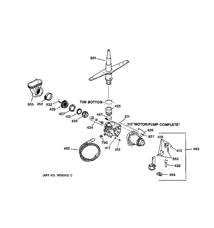 MOTOR - PUMP MECHANISM Diagram and Parts List for HDA1000Z04WH  Hotpoint Dishwasher