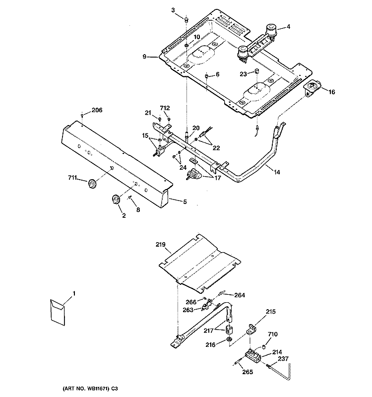 GAS & BURNER PARTS Diagram and Parts List for RGB524PPA2CT  Hotpoint Range