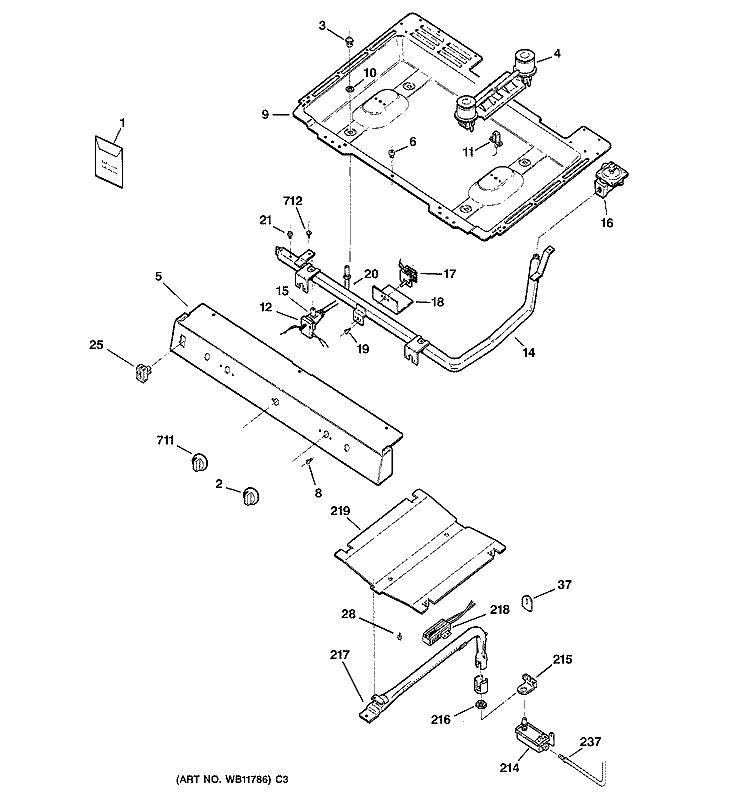 GAS & BURNER PARTS Diagram and Parts List for RGB528BEA6WH  Hotpoint Range