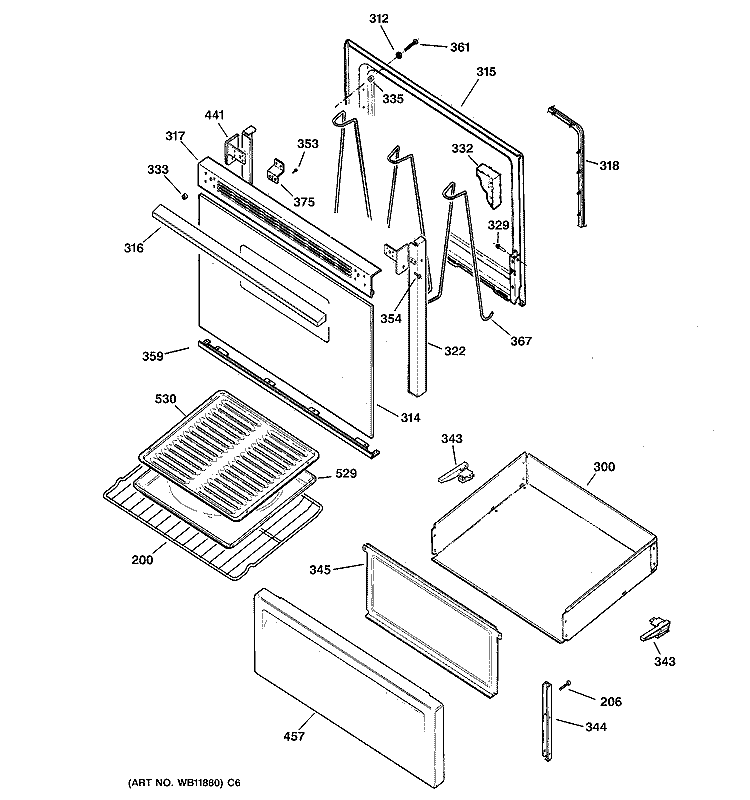 DOOR & DRAWER PARTS Diagram and Parts List for RB525BC3WH  Hotpoint Range