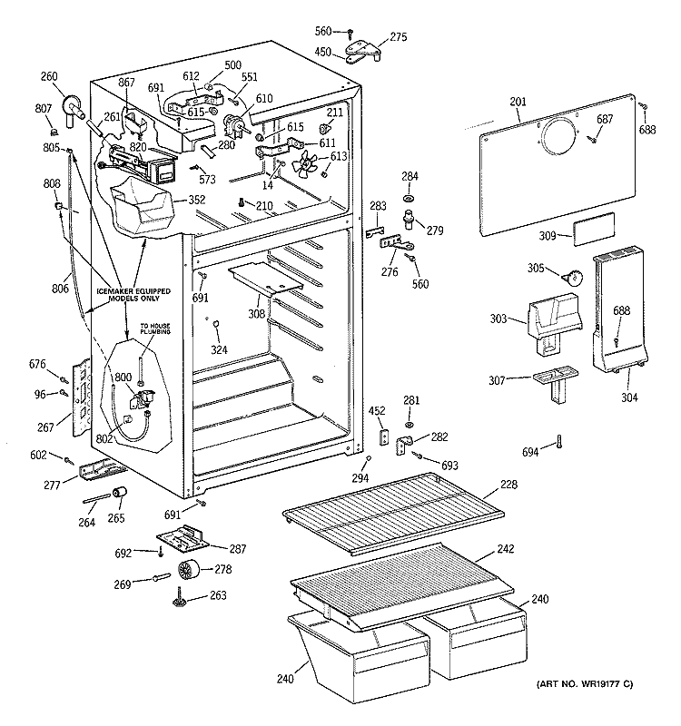 CABINET Diagram and Parts List for HTS16BCMDRWW  Hotpoint Refrigerator