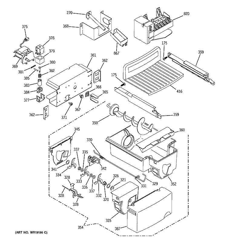 ICE MAKER & DISPENSER Diagram and Parts List for HSK27MGMFCCC  Hotpoint Refrigerator