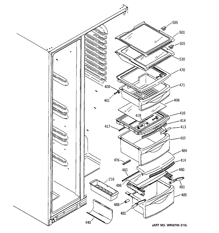 FRESH FOOD SHELVES Diagram and Parts List for HSK27MGMFCCC  Hotpoint Refrigerator