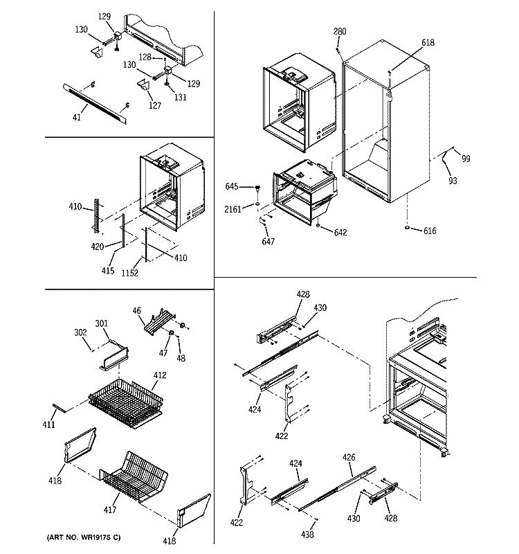 CASE PARTS Diagram and Parts List for PDS22LBNABS  General Electric Refrigerator