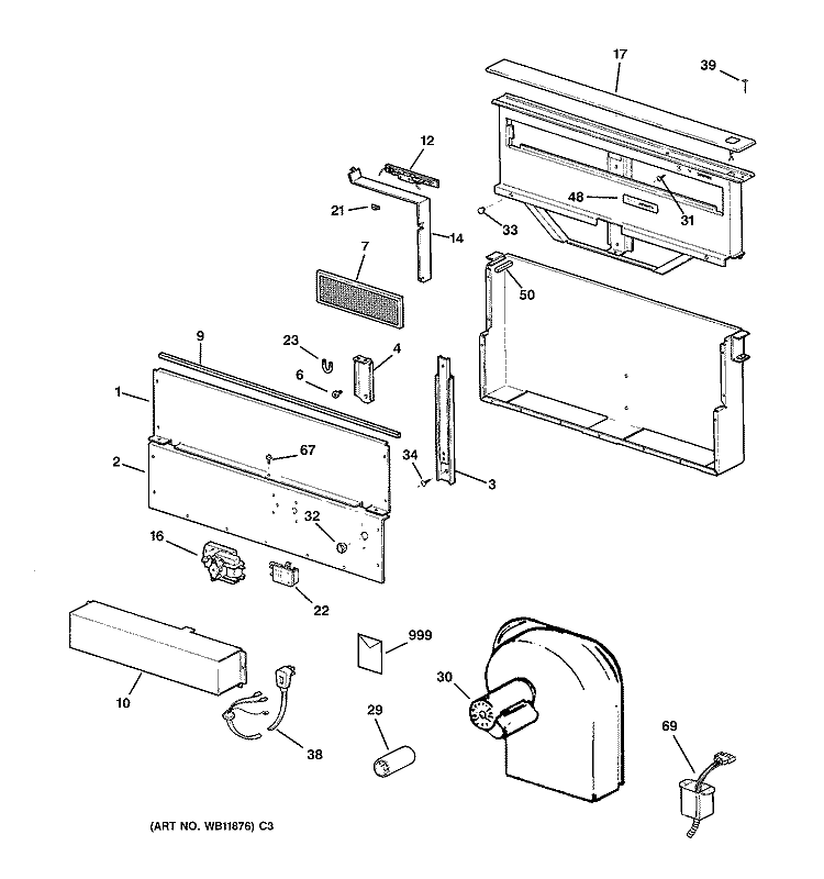 RANGE HOOD Diagram and Parts List for JVB37A3BB  General Electric Range Hood