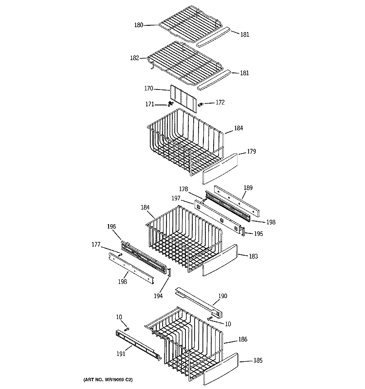 FREEZER SHELVES Diagram and Parts List for PSH23SGNABS  General Electric Refrigerator