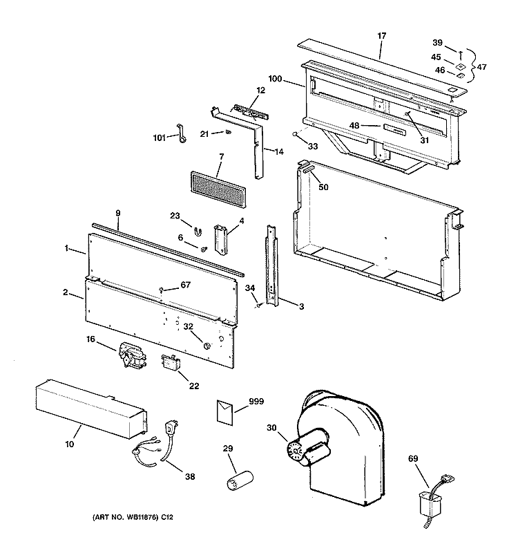 RANGE HOOD Diagram and Parts List for ZVB30SB3SS  General Electric Range Hood