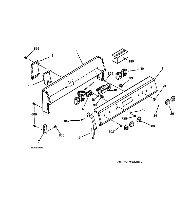 CONTROL PANEL Diagram and Parts List for JBS23BY1AD  General Electric Range