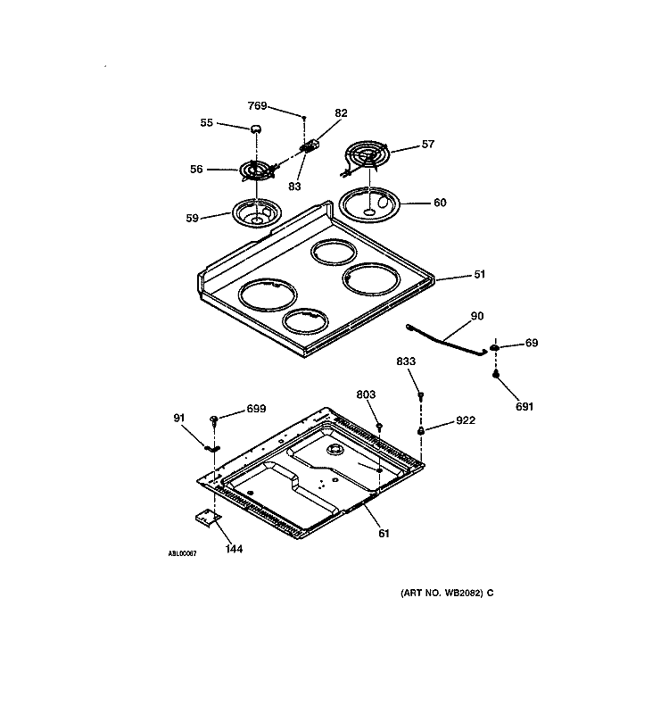 COOKTOP Diagram and Parts List for JBS23BY1AD  General Electric Range