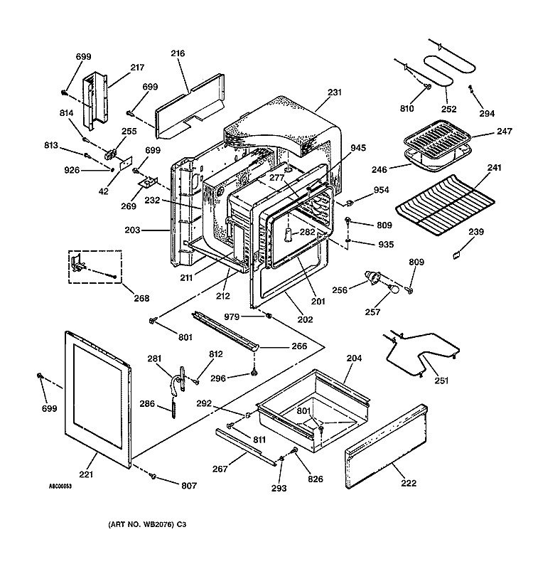 BODY PARTS Diagram and Parts List for JBS23BY1AD  General Electric Range