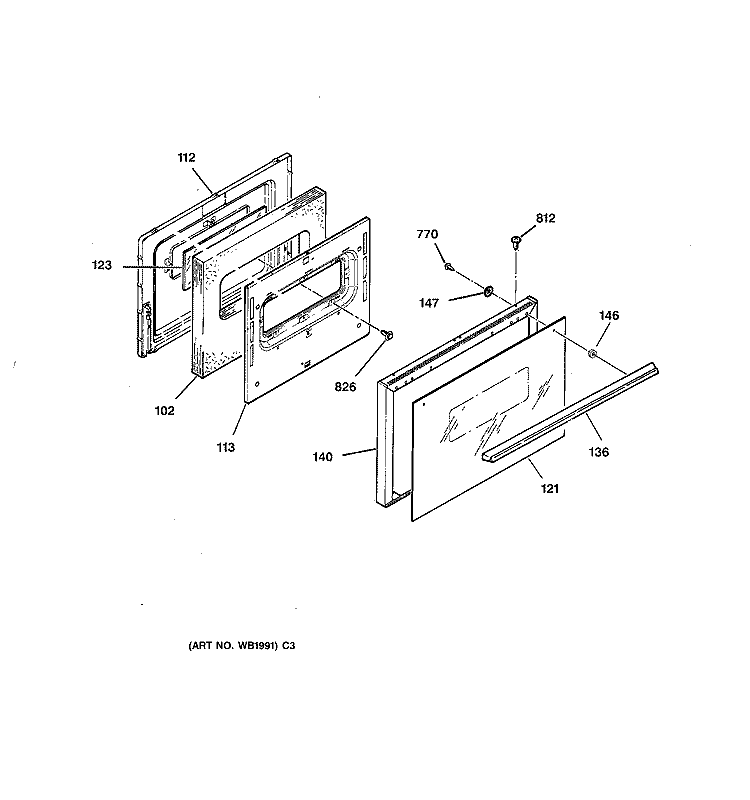 DOOR Diagram and Parts List for JBS23BY1AD  General Electric Range